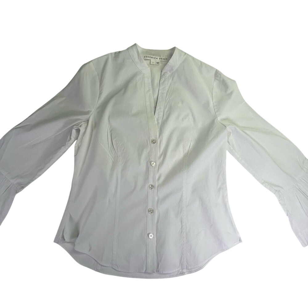 Veronica Beard 2 White Button-Down Ruffled Sleeve Cotton Shirt